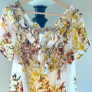 Floral Off-the-Shoulder Tie-Front Blouse